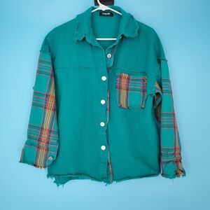 Chicme Size Small Green Frayed Hem Jacket